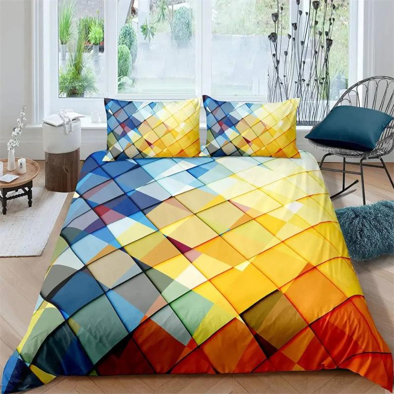 Red Glowing Polygonal Grid Pattern Bedding Collections Exquisite Bed Supplies Set Duvet Cover Bed Comforter Set Luxury Birthday Gift