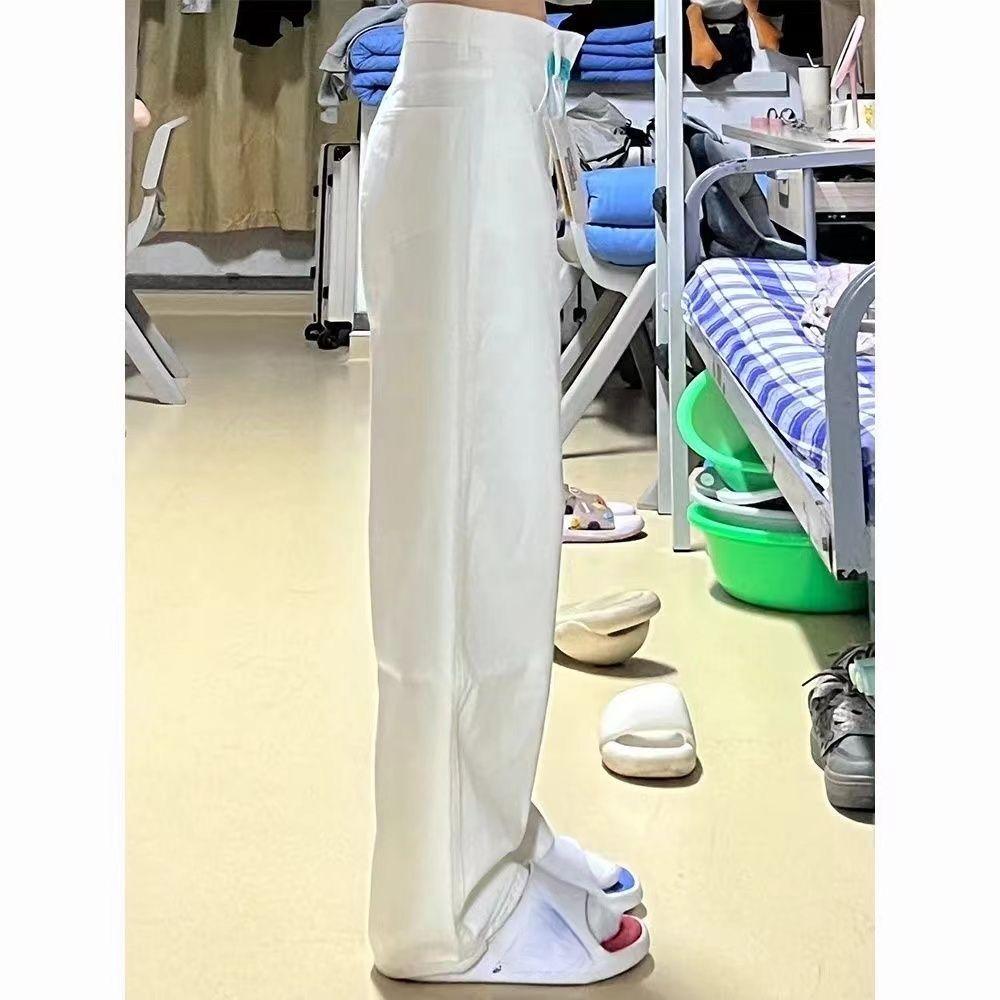 Women Loose Fit White High Waist Flowy Jeans Plus Size Straight Wide Leg Pants Spring Autumn