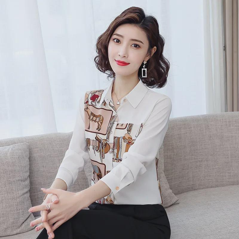 Women's Retro Floral Chiffon Long-Sleeve Shirt for Autumn & Spring