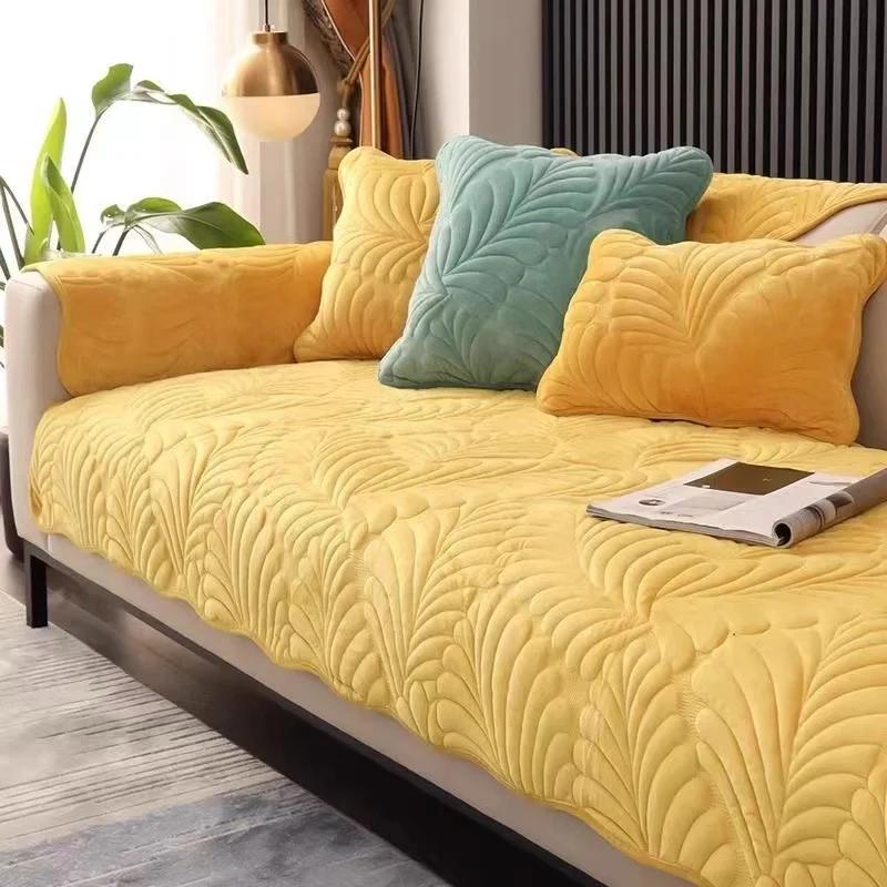 Nordic Soft Velvet Plush Quilted Sofa Towel Thicken Short Plush Sectional Sofa Cover Non-slip Couch Covers for Living Room