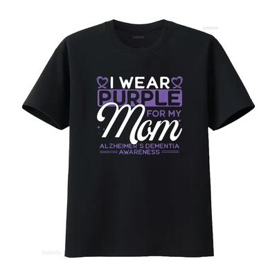 Womens Dementia Mom Alzheimer S Awareness Purple Ribbon Support T Shirt Black 2X Large Vintage Washed Slightly Homme Stylish