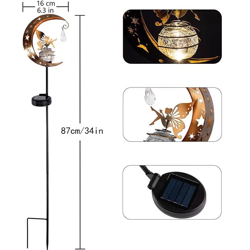 

Solar Moon & Fairy Angel Outdoor Waterproof Garden Lights - Wrought Iron Landscape Decoration
