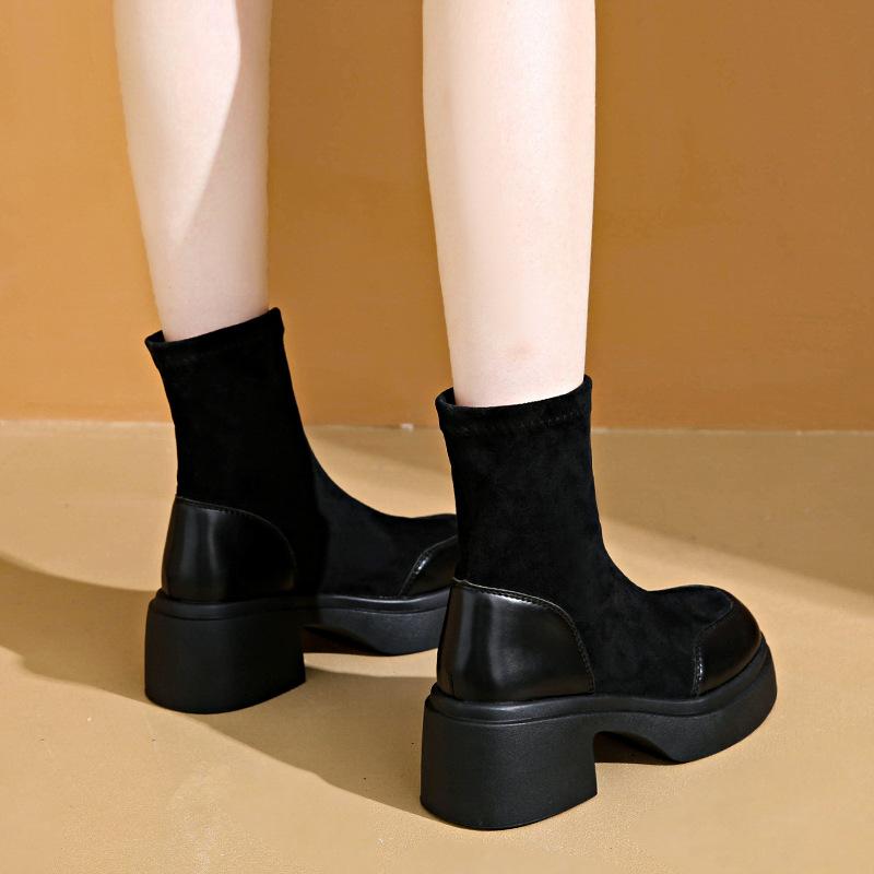 thick-soled thick-heeled Martin boots for women's 2025 autumn new thin boots versatile fashion height-increasing and thin elastic short boots