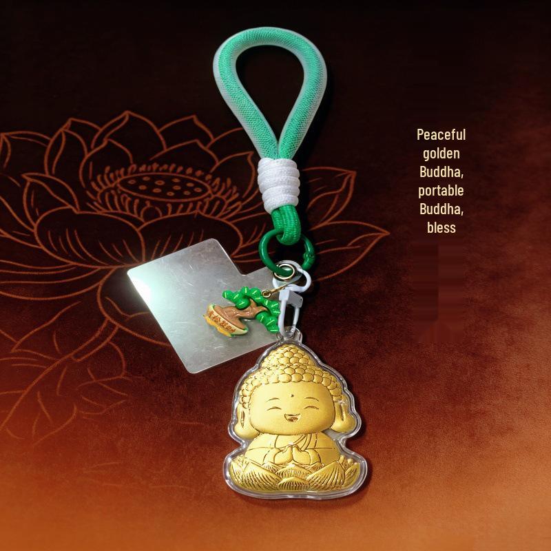 Gold Buddha Cartoon Pendant Keychain - Cultural Creative Bag Accessory