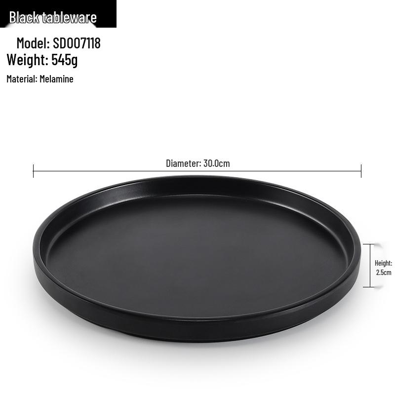Melamine Black Round Plate for Pasta, Steak, Hot Pot, BBQ, and Tableware