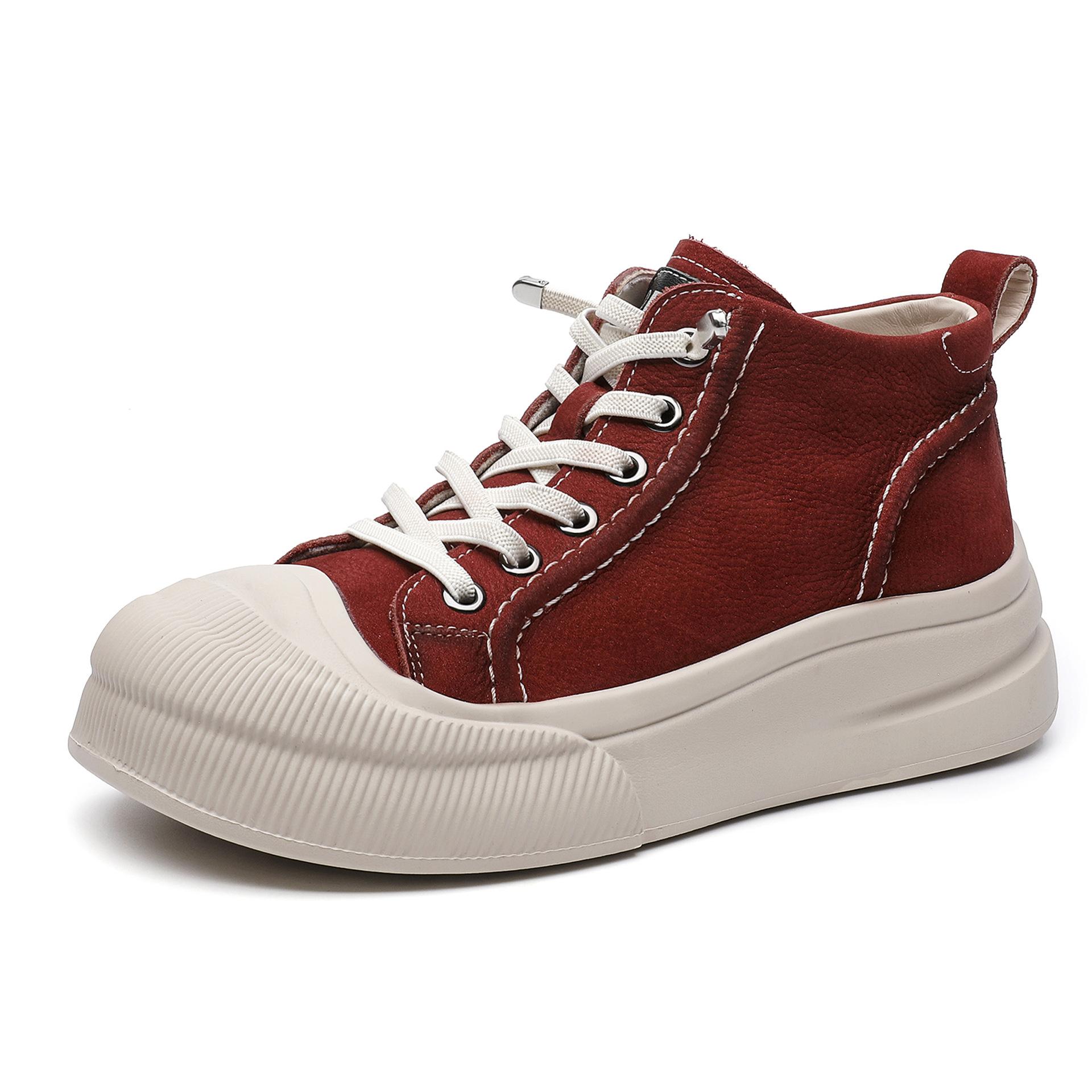 

Модные 4,5 см замшевые ботильоны из натуральной кожи, осенние ботинки на плоской толстой подошве, женские ботильоны на платформе, танкетке, мотоциклетные ботинки 35 красный