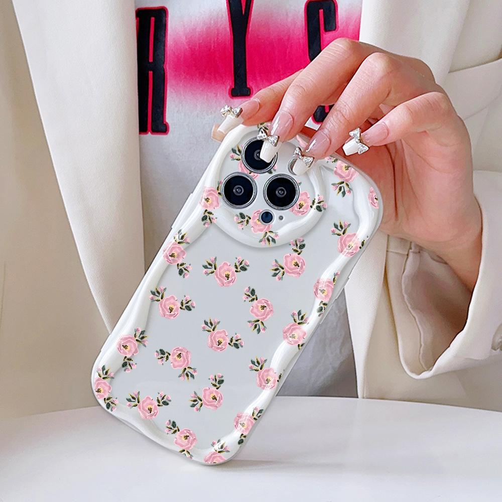 Kreslený vzor krémová textura pouzdro vlnitý okraj měkký silikonový kryt pouzdro na telefon pro iPhone Samsung Huawei Honor Xiaomi Redmi Infinix Tecno