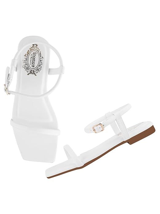Shoetopia Women's Ankle Strap Sandals  Minimalist Flat Sandals with Buckle Closure  Casual & Party Footwear