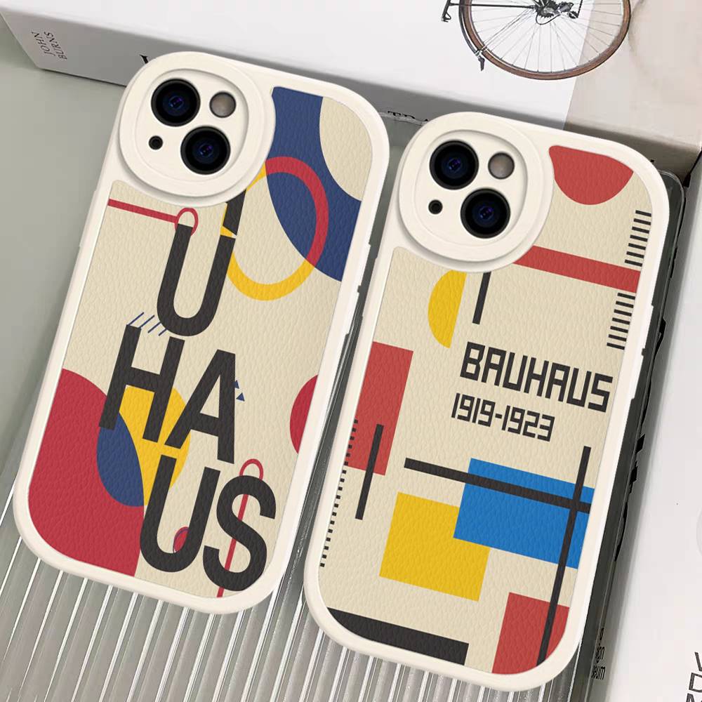 B-Bauhaus Fashion Retro Art Leather Phone Case For IPhone 16 16e 15 14 13 12 11 Pro Max Plus Mini Cover