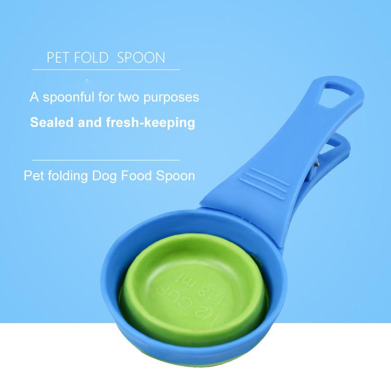 Pet Dog Silicone Bowl Feeder Portable Pet Food Container Measuring Cup Spoon Dogs Feed Storage
