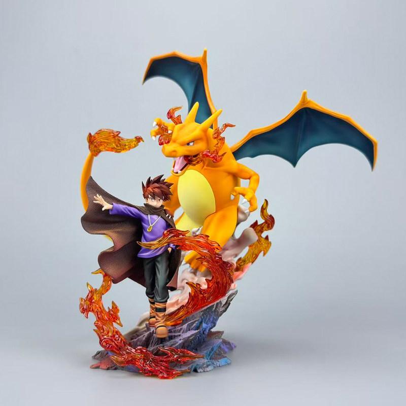 18cm Pocket Monsters GK Figure Blue Oak Charizard Figures Battle Scene Anime Statue Desktop Ornament Collectible Model Toy Gifts