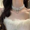 Faux Pearl Choker Necklace Women Elegant White Faux Pearl Necklace Sparkling Rhinestone Choker for Weddings Parties Dating