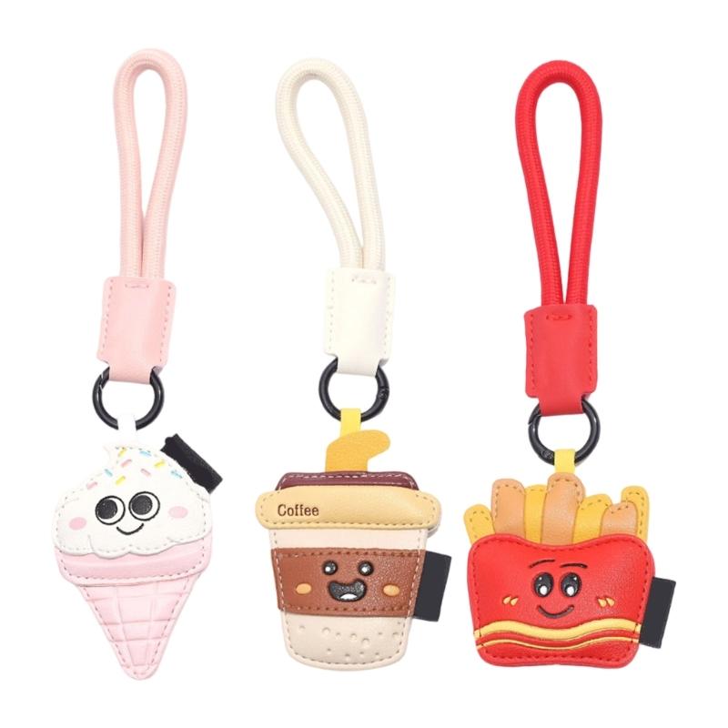 Mignonnes Frites Thés au Lait Porte-clés en Cuir PU Breloque de Sac Pour Couples Accessoire de Mode Pratique Fermoir Métallique Sécurisé
