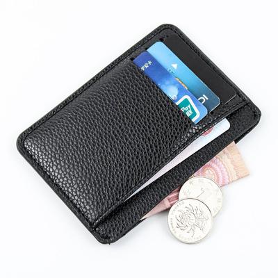 ID Credit Bank Card Holder Wallet Men Card Holder PU Leather 6 Cards Slot Ultra-thin Lichee Pattern Money Wallet