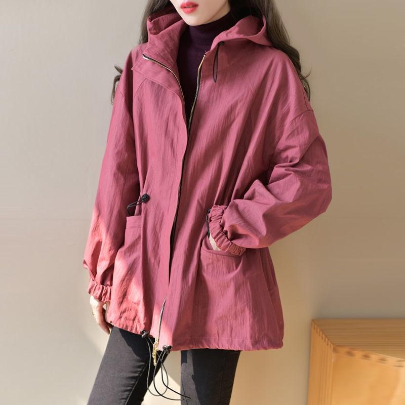 

Женская ветровка Женская ветровка средней или длинной длины с капюшоном Повседневная куртка с затягивающейся талией M