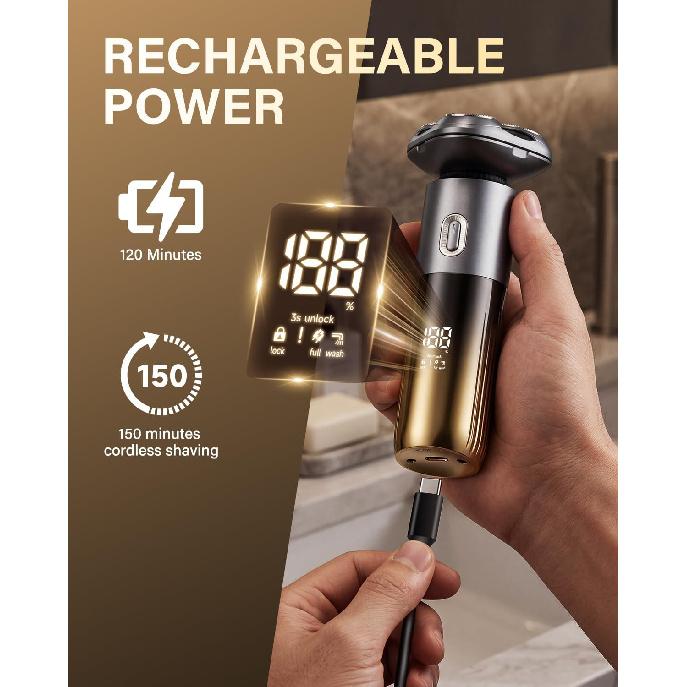 Electric Razor for Men, IPX7 Waterproof, Wet or Dry Electric Shavers with 4D Flex Blades & LED Display, Sensitive Skin Care, Pop-up Trimmer