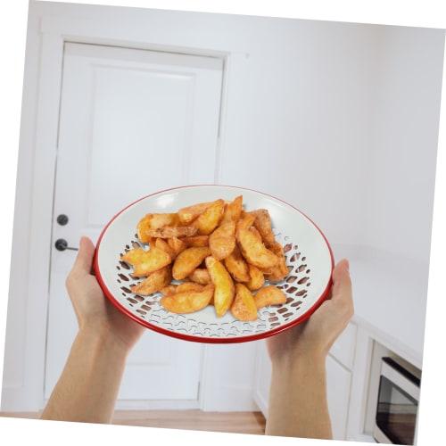 OUNONA Enamel Dish Drainer with Hollow Design, Kitchen Fruit and Vegetable Sink Tray, Lightweight and Durable, Retro Design