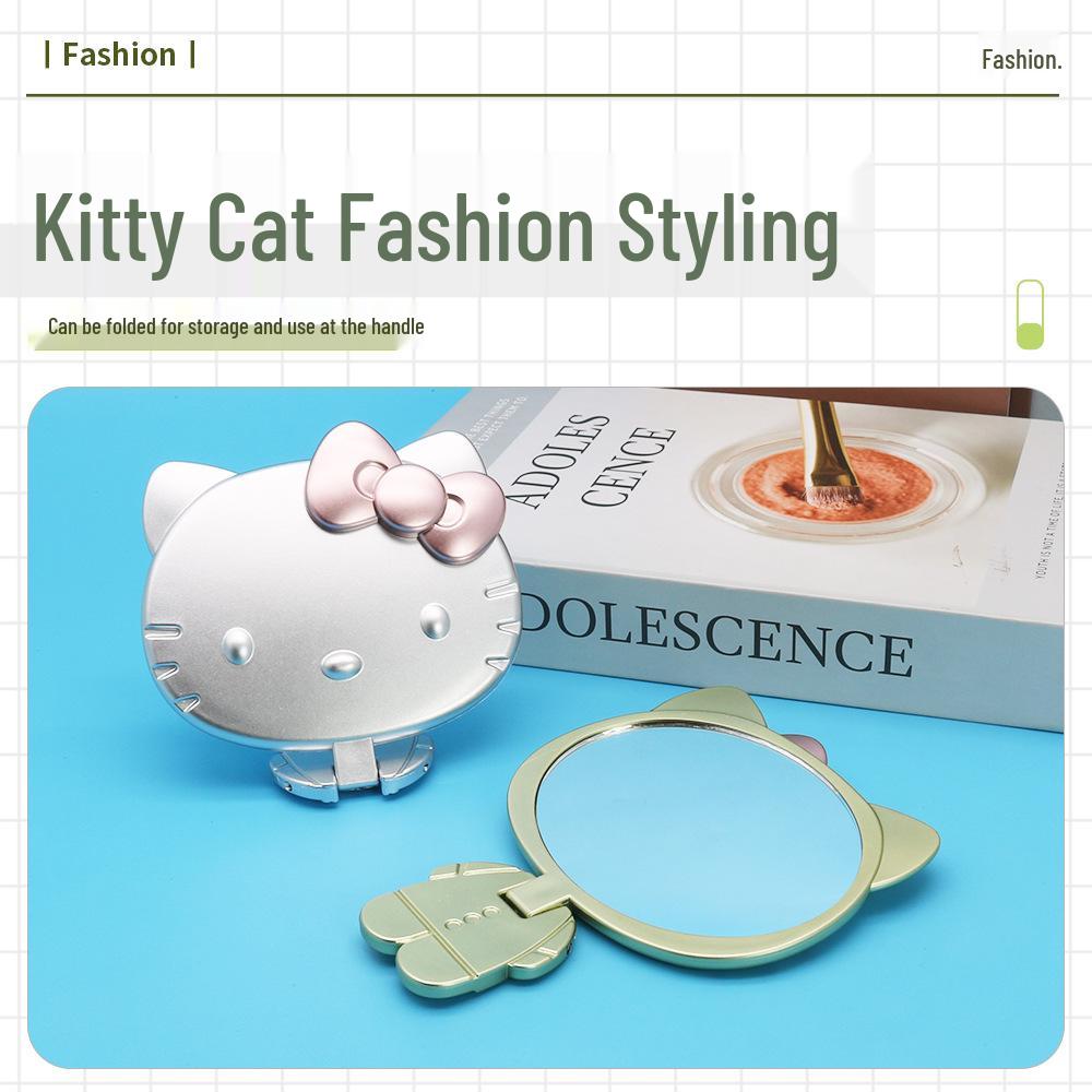 Portable Handheld Kitty Cat Vanity Makeup Mirror with Paint Folding Handle
