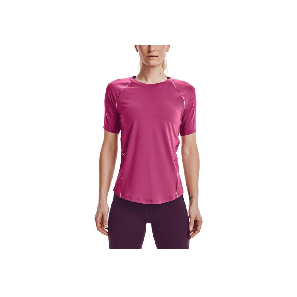 Under Armour Solid Color Round Neck Pullover Sports Fitness Short Sleeve T-Shirt Women Tops Magenta 1360852-678