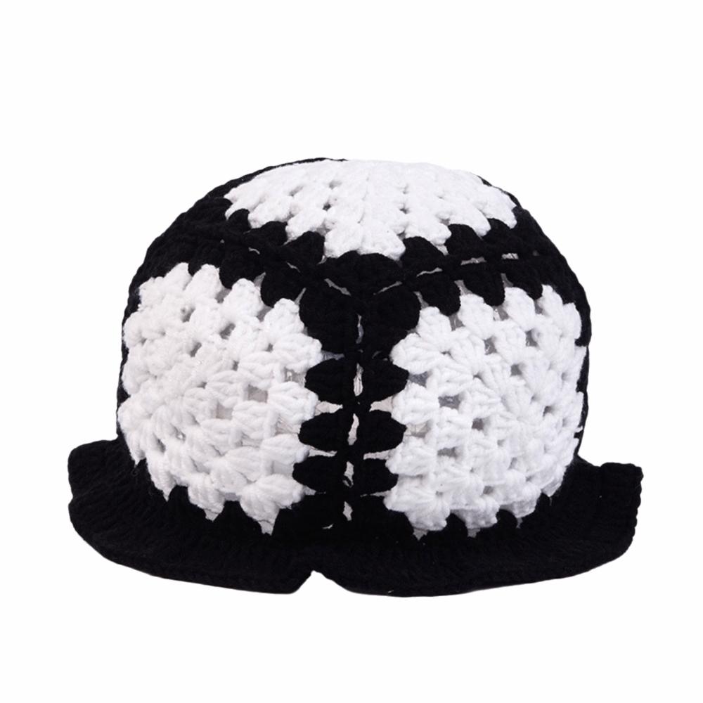 Sunflower Patterned Fisherman Hat Lotus Leaf Edge Handmade Knit Hat Autumn Winter Outings