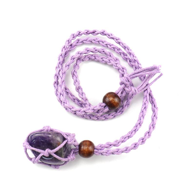 Natural Stone Mesh Pocket Woven Necklace Pendant Adjustable Retractable Mesh Pocket Hand Woven Necklace N557