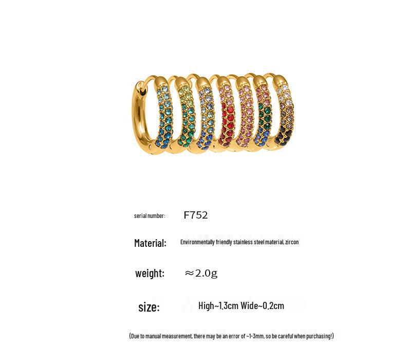 Qiong Yao 18k Gold Plated Stainless Steel Colorful Diamond Small Hoop Clip-on Earrings