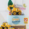 Construction Vehicle Cake Toppers: Excavator, Bulldozer, Roadblock Inserts, Figurines for Boys' Birthday
