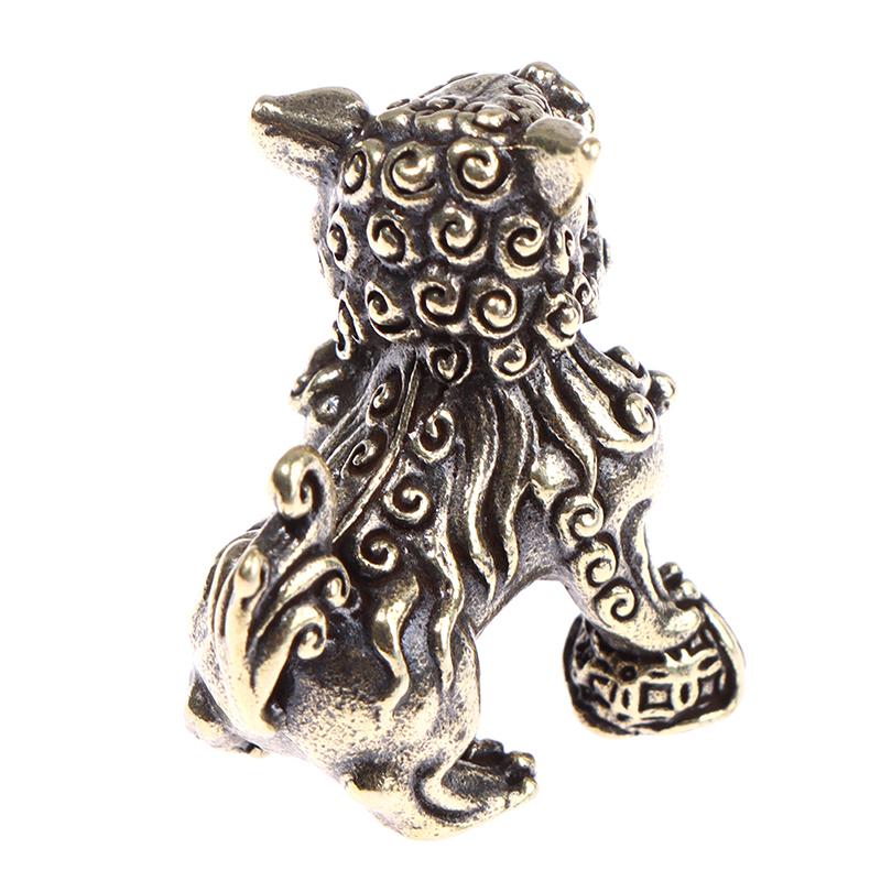 2 יחידות נחושת טהורה צלמיות מזל מלך האריות עתיק ברונזה פסל חיות סינית