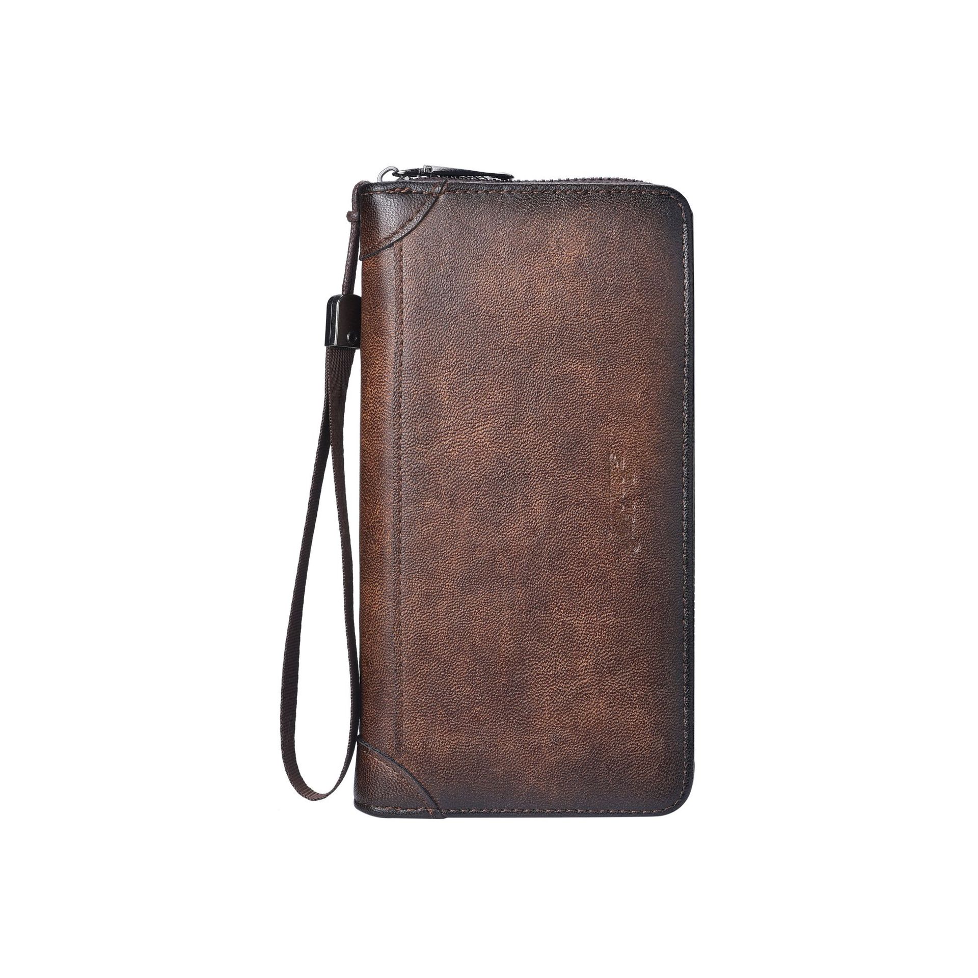 

Мужские кошельки Винтажный деловой кошелек на молнии Длинный кошелек Клатч Кошелек для монет Отделение для карт 19.5 * 10.5 * 2.5cm дубильная кора