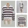 Women S Loose Striped Polo Neck Long Sleeve Knit Sweater