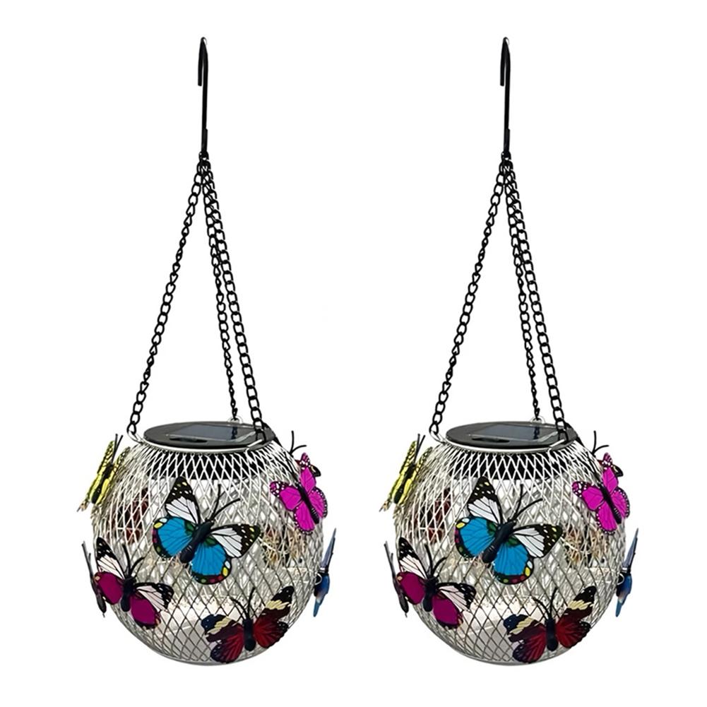 Outdoor Solar Powered Lantern Waterproof Metal Hollow Pendant Light with Chain Decorative Hanging Light for Outdoor Decor