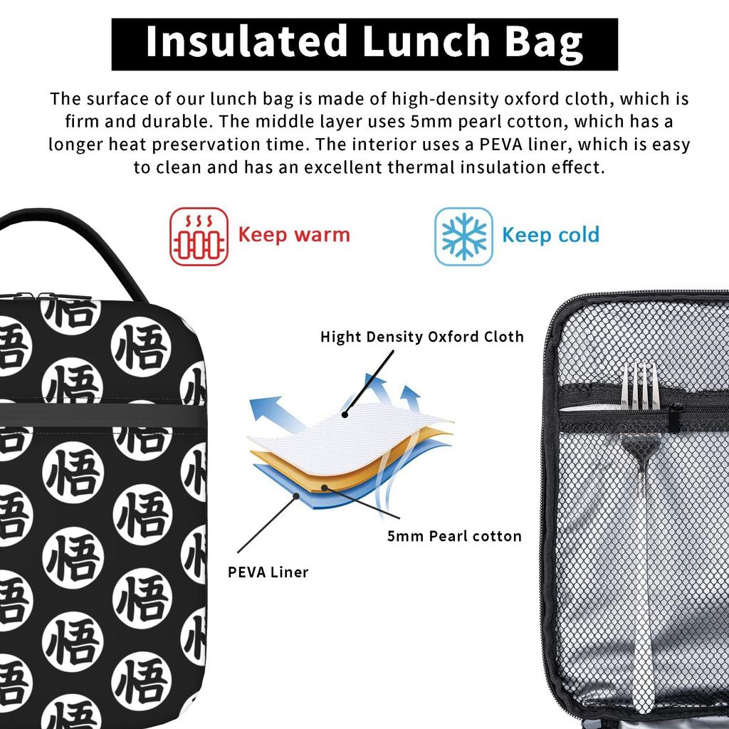 Goku DBZ Insulated Lunch Bags Thermal Bag Reusable,Lunch Container Portable Tote Lunch Box Men Women School Travel