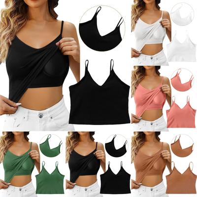 Damen V-Ausschnitt Camisole Tank Top Frauen mit BH-Pad BH Unterwäsche