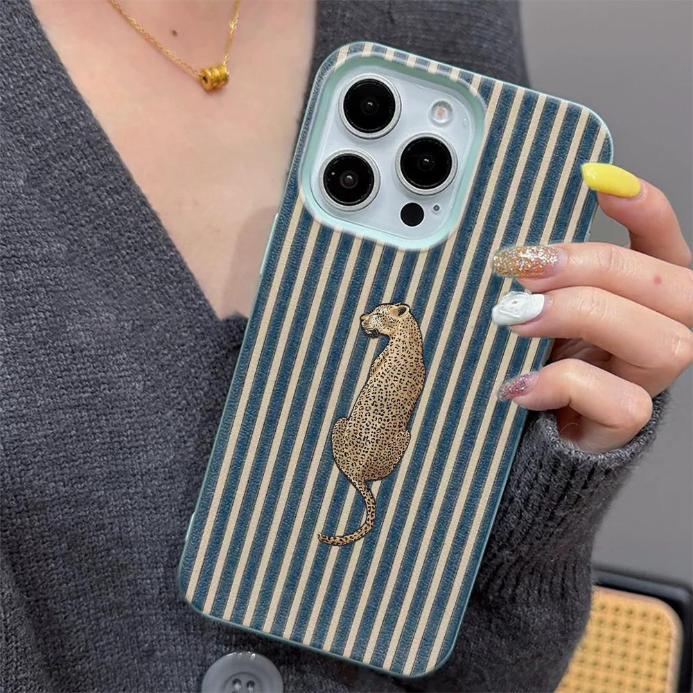 Striped Cheetah Phone Case Suitable For IPhone 17 Pro Max Air 16 15 Plus 14 13 12 11 Case Cover Funda For IPhone 16 15 14 Plus
