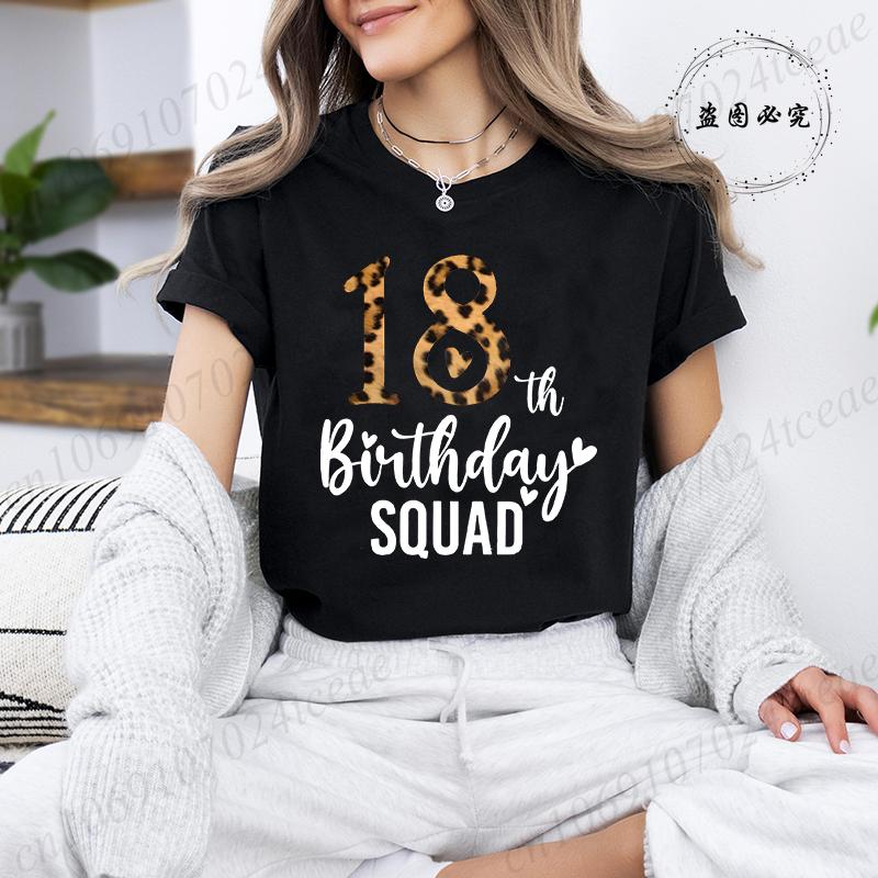 Unisex's Funny Short Sleeve Shirt It's My 18th Birthday Leopard Printed T-Shirts Round Neck Tee Shirt Birthday Party Girls Tops