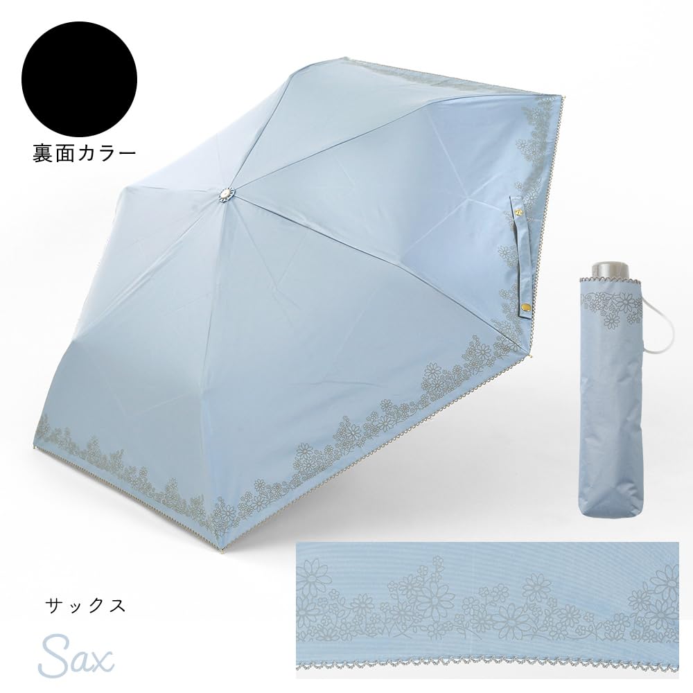 Ogawa Folding Parasol and Rain UV Protection Light Blocking Rate Heat Shielding Water Repellent LINEDROPS Flower Design Saxophone Blue Manual Opening