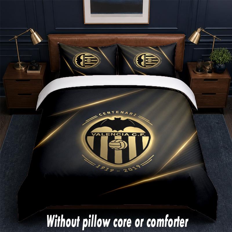 Valencia FC Design Bed Bedding Set 1 Duvet Cover + 2 Pillowcases Soft Breathable Household Bed Linens
