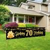 Happy 70th Birthday Banner Decorations for Women Men, Black Gold 70 Birthday Sign Party Supplies, Funny 70 Year Old Theme Birthday Party Backdrop