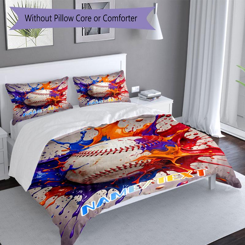 3PC Custom Name Baseball Splash Artwork Bedding Set Printed Bedding Set Duvet Cover Closure Includes 1 Duvet Cover & 71 Pillowcases for Bedroom