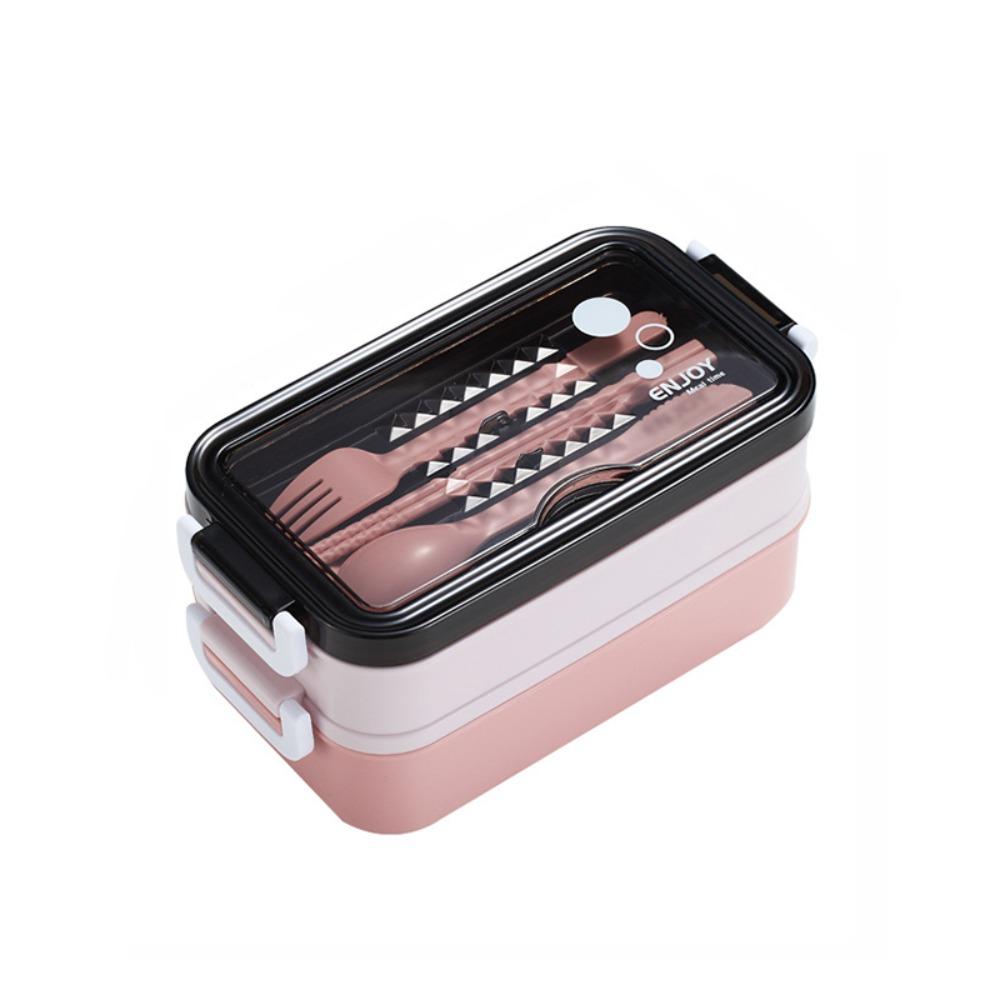 Microwaveable Double-layer Lunch Box with Tableware Picnic Food Box  Office Worker