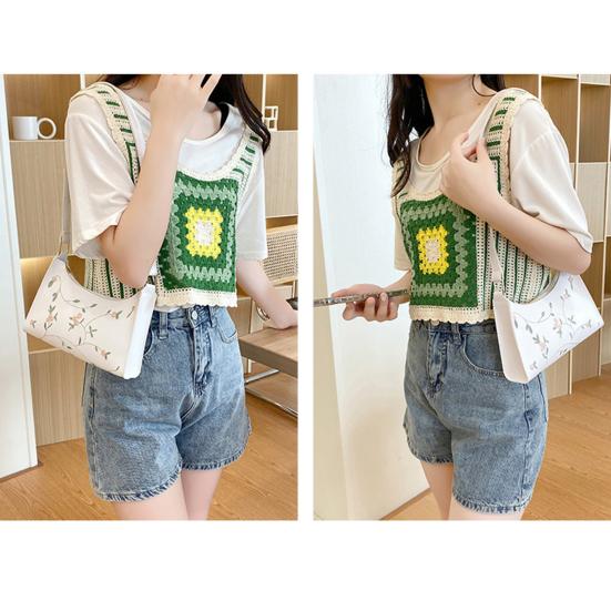 Floral Embroidered Underarm Bag Faux Leather Shoulder Bag Ladies Handbag Shoulder Purse for Party Street Work