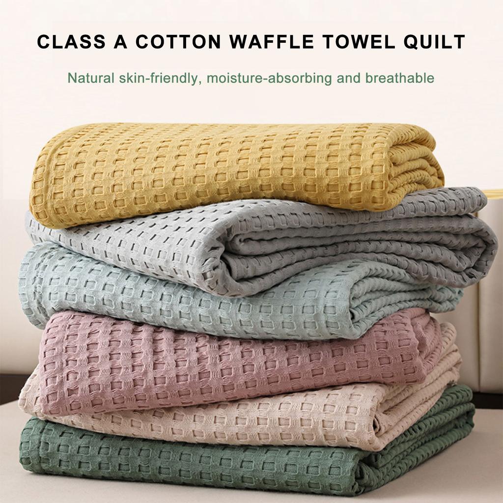 Summer Cooling Cotton Waffle Weave Blanket 150x200cm Bed Blanket Lightweight Cotton Bedspread for Sofa and Bed