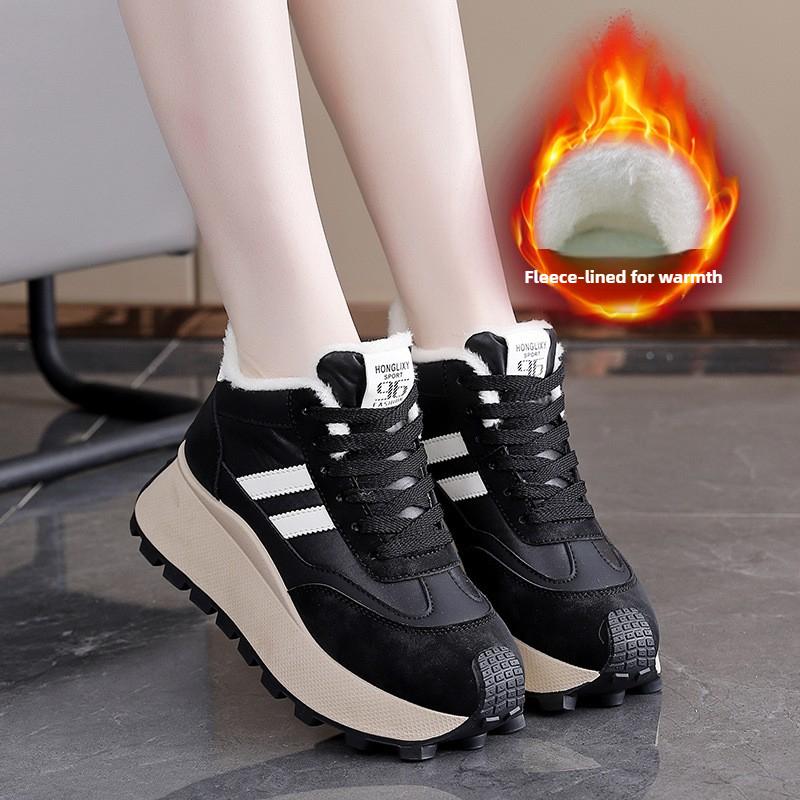 

Women s Winter High Top Plush Velvet Sneakers - Thick Bottom, Non-Slip, Warm Color Striped Casual Shoes 40 чорний