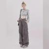 2024 Hong Kong-Style High-Waisted Slim Retro Overalls with Cuffed Design - Loose Fit Straight Pants for Spring and Fall
