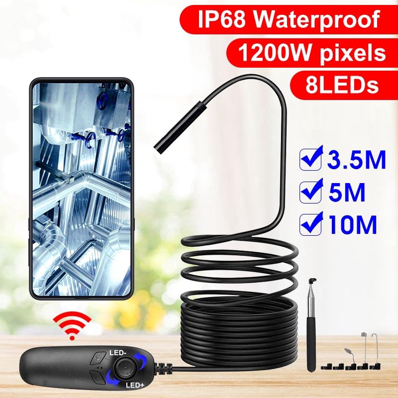 LED HD Wireless Endoscope WiFi Borescope Inspection Camera for iPhone Android