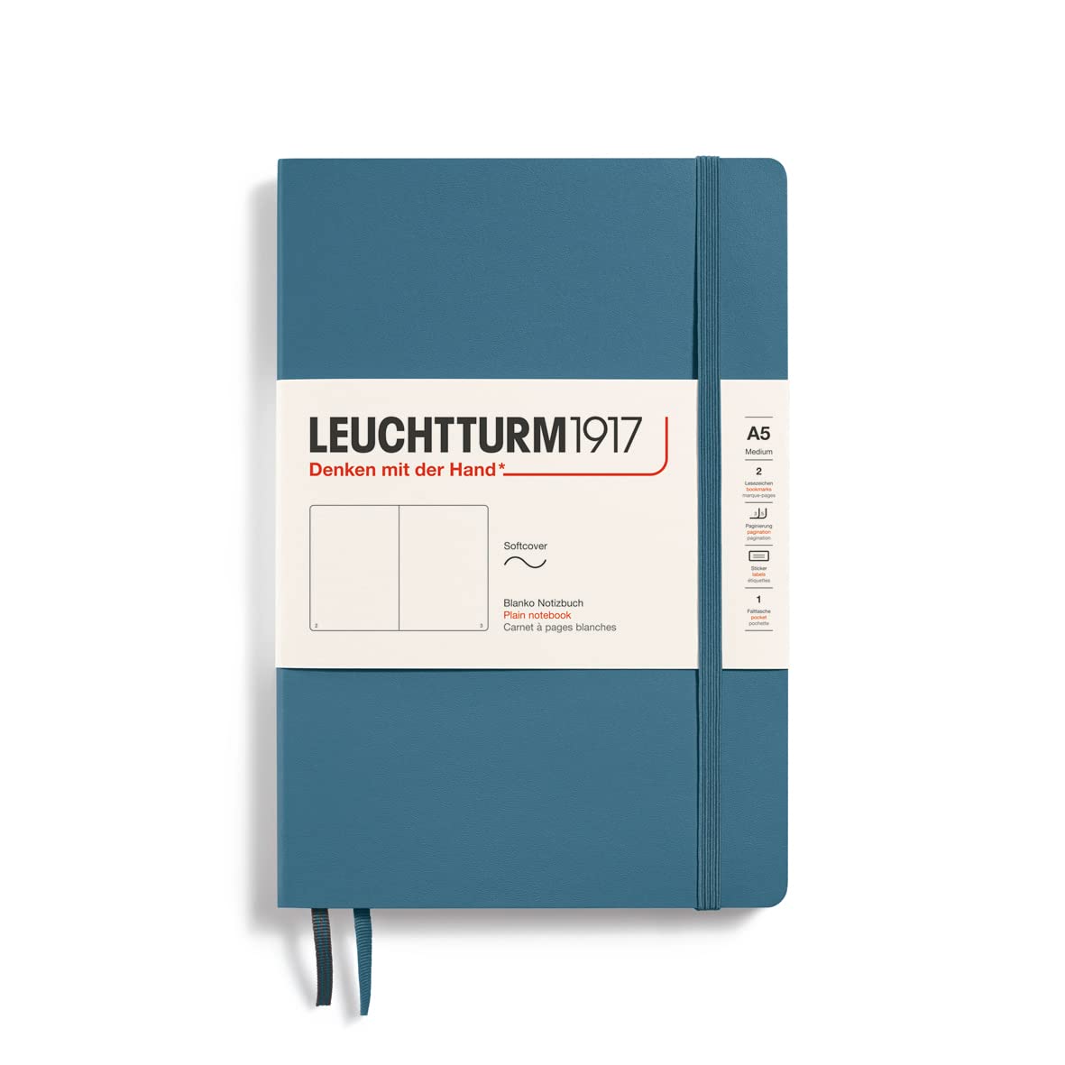 

Leuchtturm A5 Plain Stone Officially Imported Notebook, Softcover, Blue, 363398,