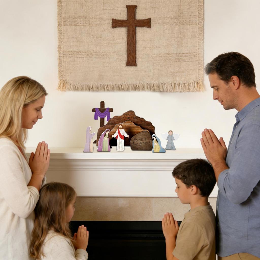 Wooden Nativity Set Rustic Religious Decor Nativity Sets & Figures for Indoor Yard Tabletop Home Church Family Night Easter