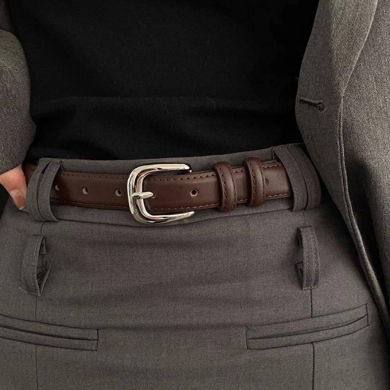 

Belt Ladies Versatile Simple and Premium Bright Silver Buckle Belt Student Youth Decorative Korean Version Belt 103cm коричневий