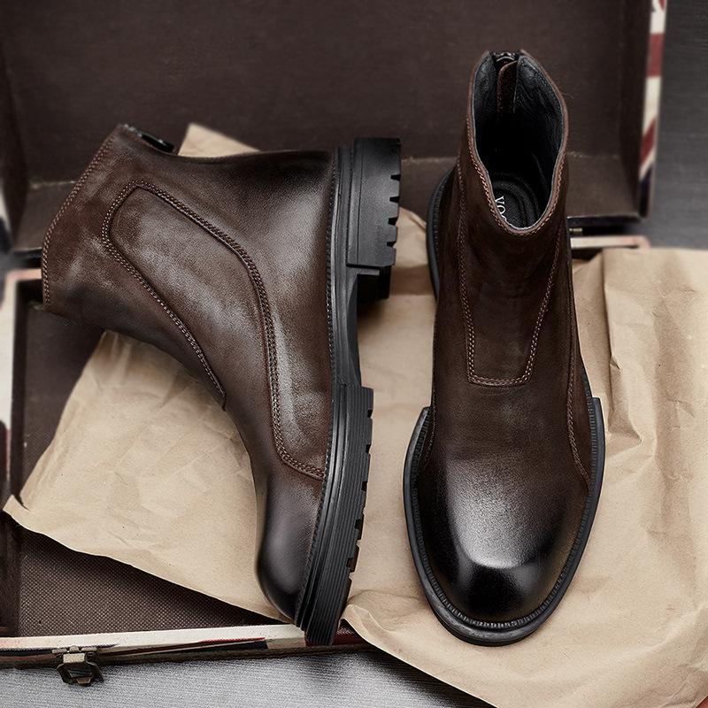 Leather Chelsea Boots Men'S High-Top Leather Shoes First-Layer Cowhide Short Boots Martin Boots Men'S British Style Mid-Top Trendy Leather Boots