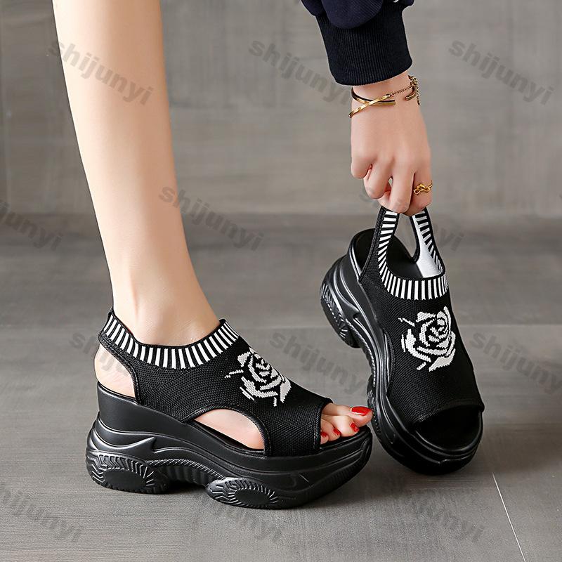 Fashion Women Summer Shoes 2025 Summer New Height Increase Non Slip Peep Toe Fly Weave Sandals Platform Sport Casual Women Wedge Shoes